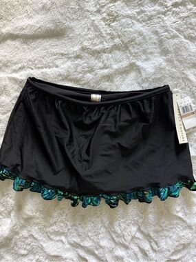 NWT Beach Couture Black Mini Swim Skirt with Teal and Blue Ruffle Trim